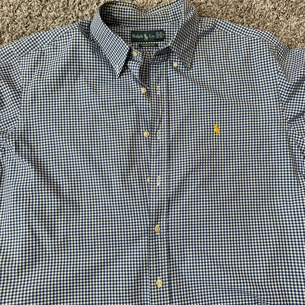 Blue and white striped Ralph Lauren button up top sz xl